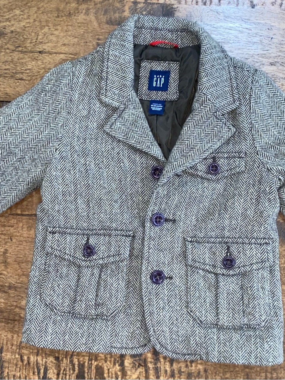 GAP Boys' Brown Herringbone Pea Coat Size 18-24M